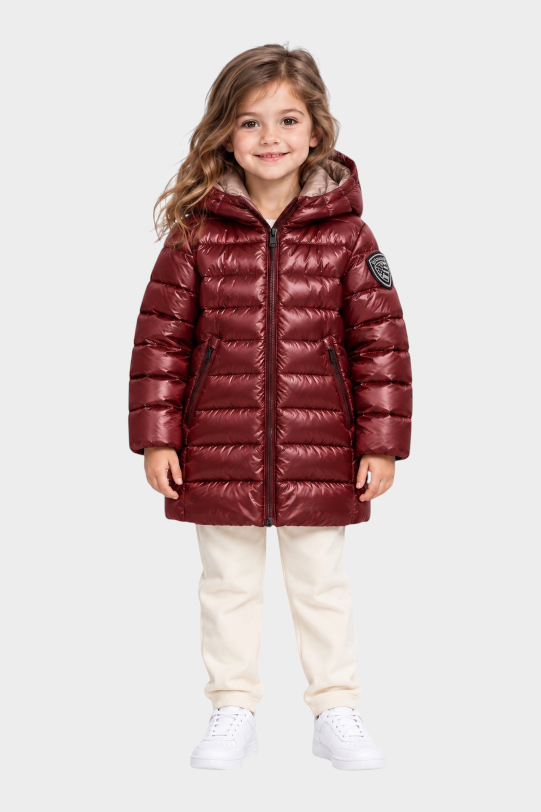 Bambina indossa giubbino lungo trapuntato marrone BLAUER con cappuccio, proposto da Follower SRL