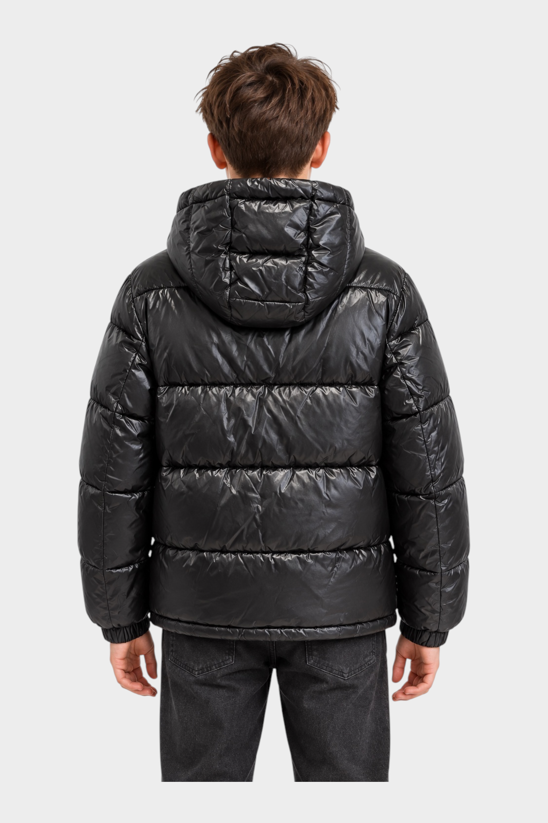 Giubbino Follower SRL nero imbottito con cappuccio per bambino, vista posteriore