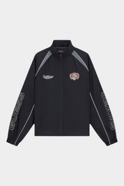 Giubbino in nylon nero Follower SRL GUESS Limited Edition con logo California e scritte sulle maniche
