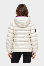 Giubbino reversibile Follower SRL da donna, bianco lucido con cappuccio, vista posteriore