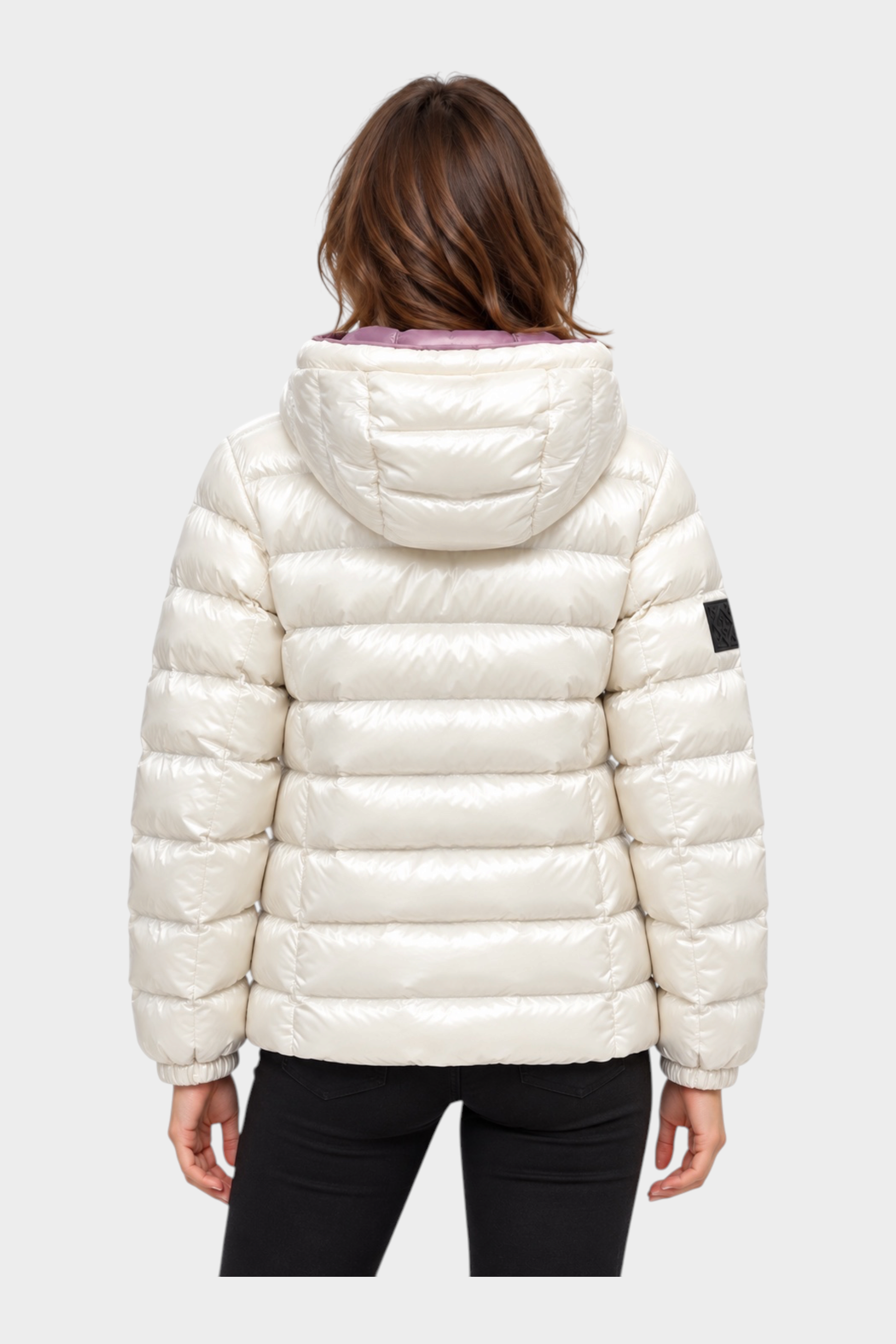Giubbino reversibile Follower SRL da donna, bianco lucido con cappuccio, vista posteriore