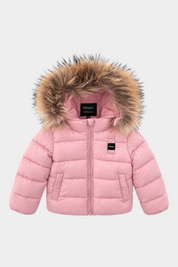 Giubbino unisex rosa Follower SRL modello Amory con imbottitura trapuntata e cappuccio bordato in pelliccia sintetica