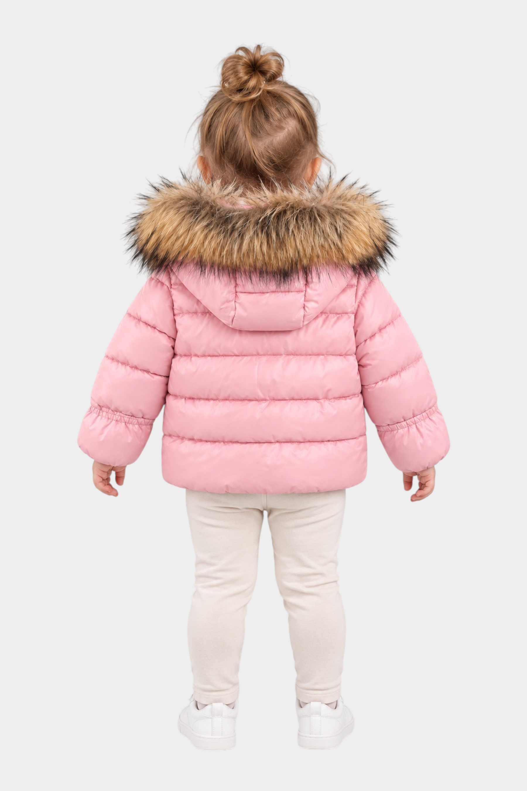 Bambina di spalle indossa giubbino imbottito rosa Blauer con cappuccio bordato in pelliccia sintetica Follower SRL