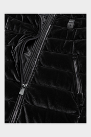 Giubbino lungo trapuntato in velluto nero lucido Follower SRL con chiusura a zip e dettagli metallici
