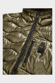 Giubbino trapuntato a onde verde Follower SRL con chiusura a zip e patch logo Blauer sul petto