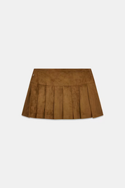 Gonna plissettata corta in pelle scamosciata marrone GUESS proposta da Follower SRL