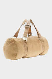 Borsa a cilindro Follower SRL Guess in morbida pelliccia sintetica beige con manici logati e dettagli in metallo