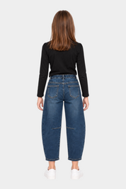 Jeans baggy blu da bambina MA VIE PARIS di Follower SRL, vista posteriore con taglio ampio e vita elasticizzata