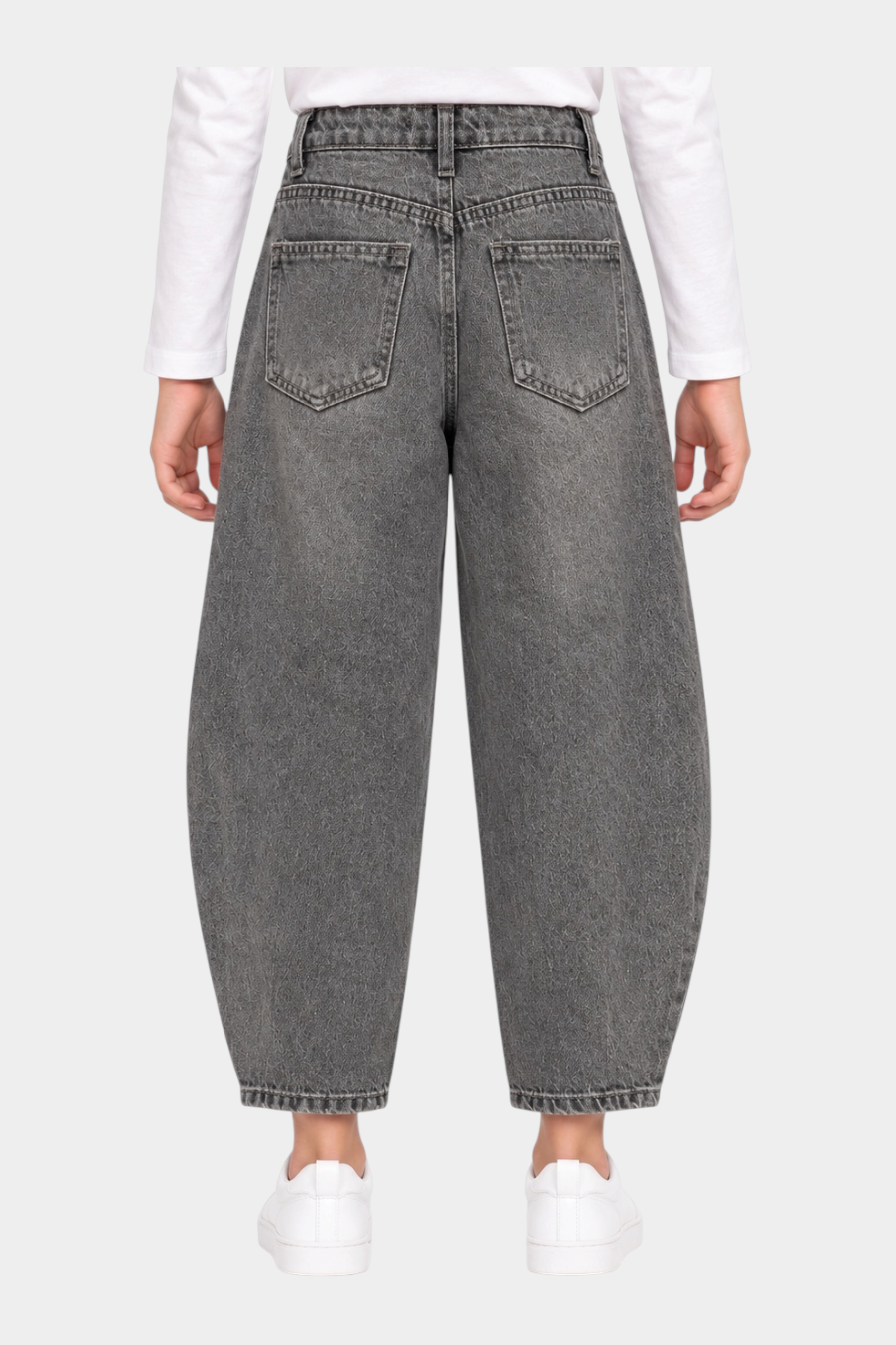 Jeans baggy grigi per bambina Follower SRL con taglio ampio e tasche posteriori, vista posteriore