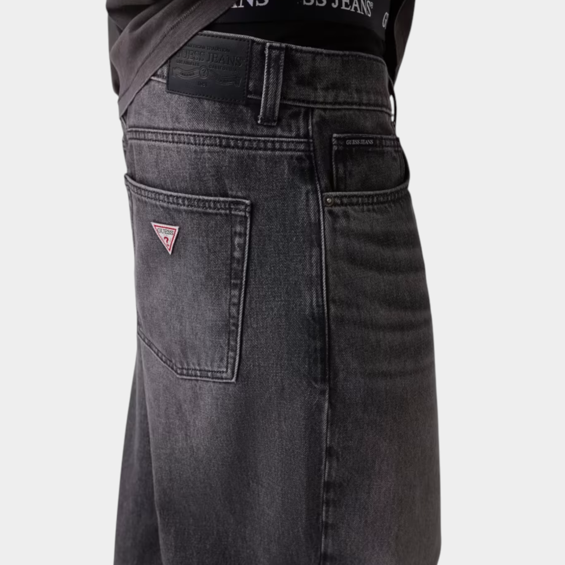 Jeans baggy grigi Follower SRL in denim con 5 tasche, vita media e logo Guess sulla tasca posteriore
