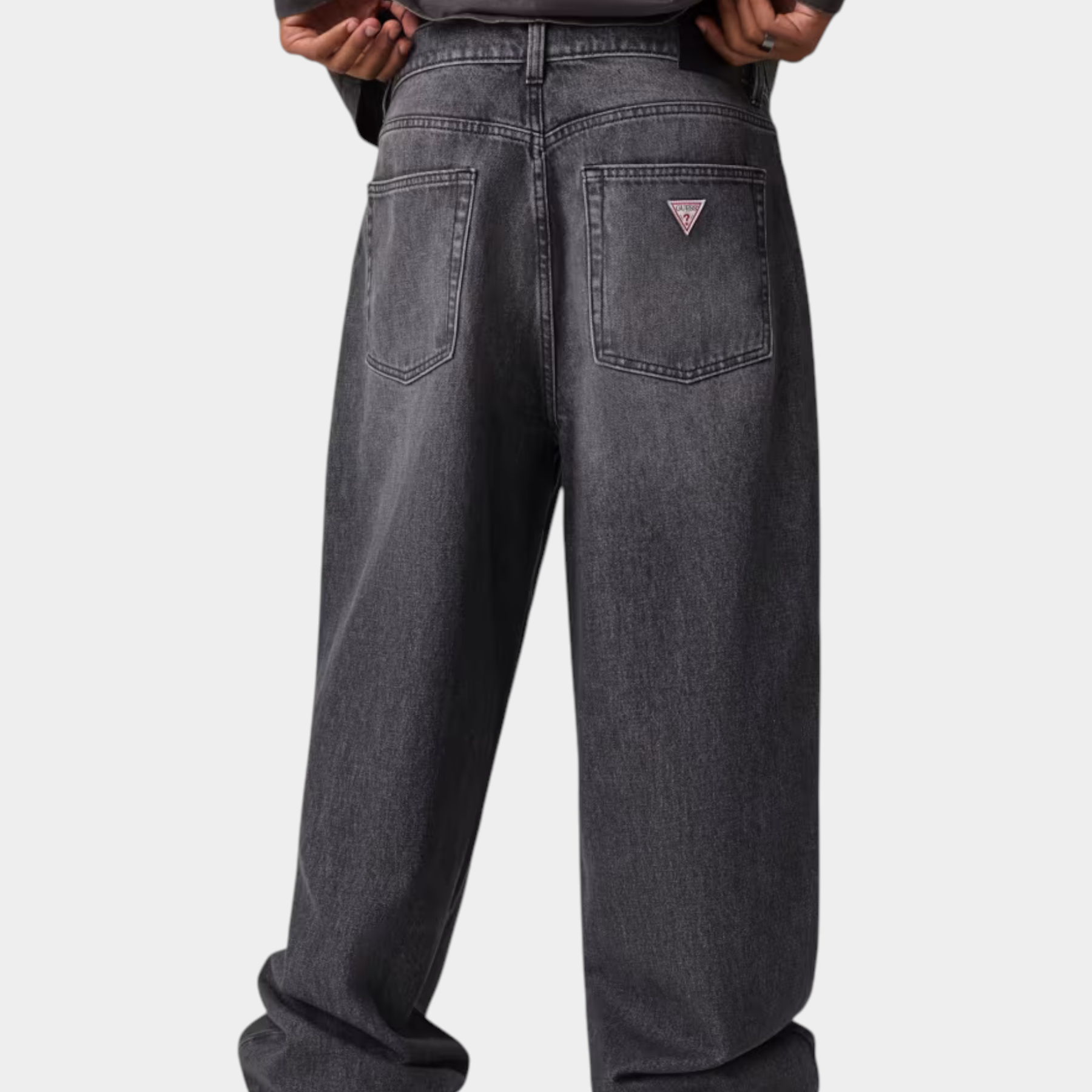 Jeans baggy grigi da uomo Follower SRL con vestibilità comoda, cinque tasche e logo GUESS sulla tasca posteriore