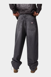 Jeans baggy grigi da uomo Follower SRL con vestibilità comoda, cinque tasche e logo GUESS sulla tasca posteriore