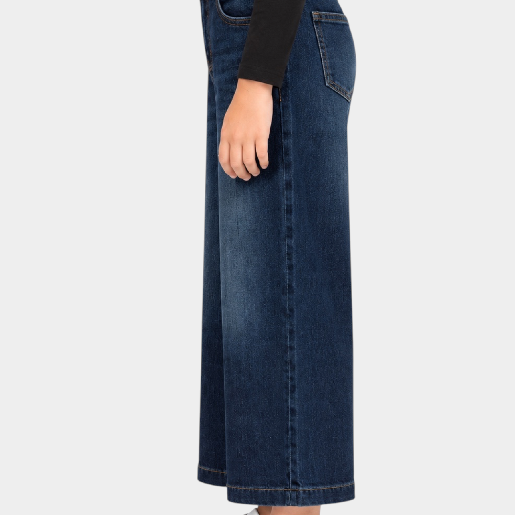Jeans a gamba larga Follower SRL per bambina in denim blu scuro con vestibilità ampia e taglio cropped