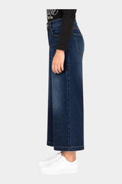 Jeans a gamba larga Follower SRL per bambina in denim blu scuro con vestibilità ampia e taglio cropped