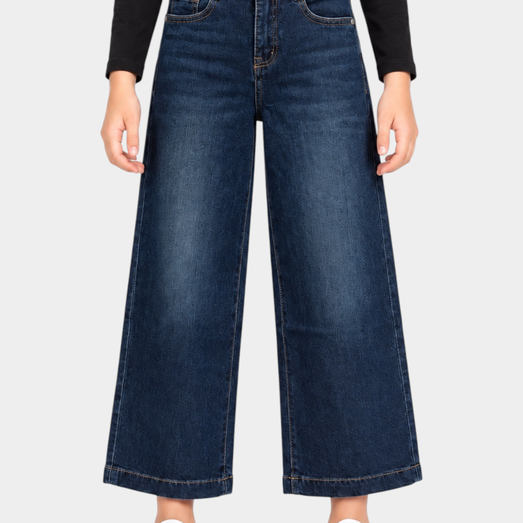 Jeans a gamba larga Follower SRL blu in denim per bambina con taglio cropped e vita alta