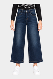 Jeans a gamba larga Follower SRL blu in denim per bambina con taglio cropped e vita alta