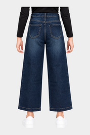 Jeans a gamba larga Follower SRL per bambina in denim blu scuro con tasche posteriori, vista posteriore