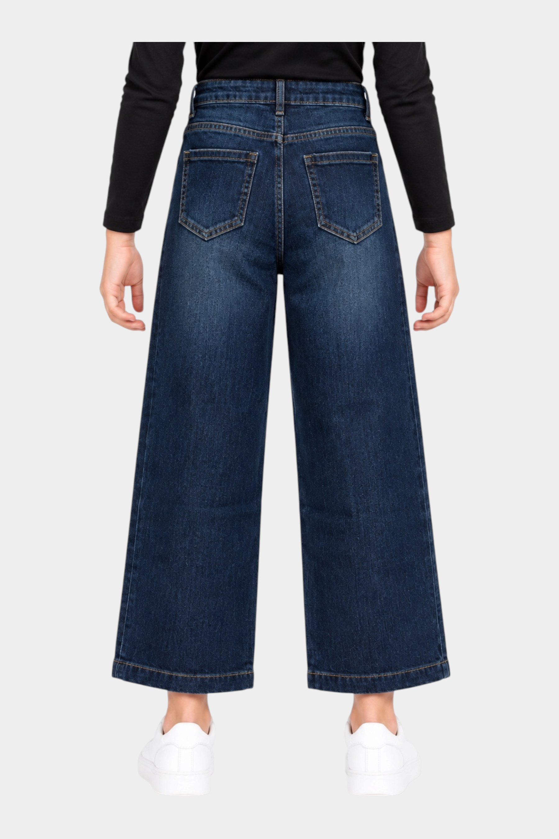 Jeans a gamba larga Follower SRL per bambina in denim blu scuro con tasche posteriori, vista posteriore