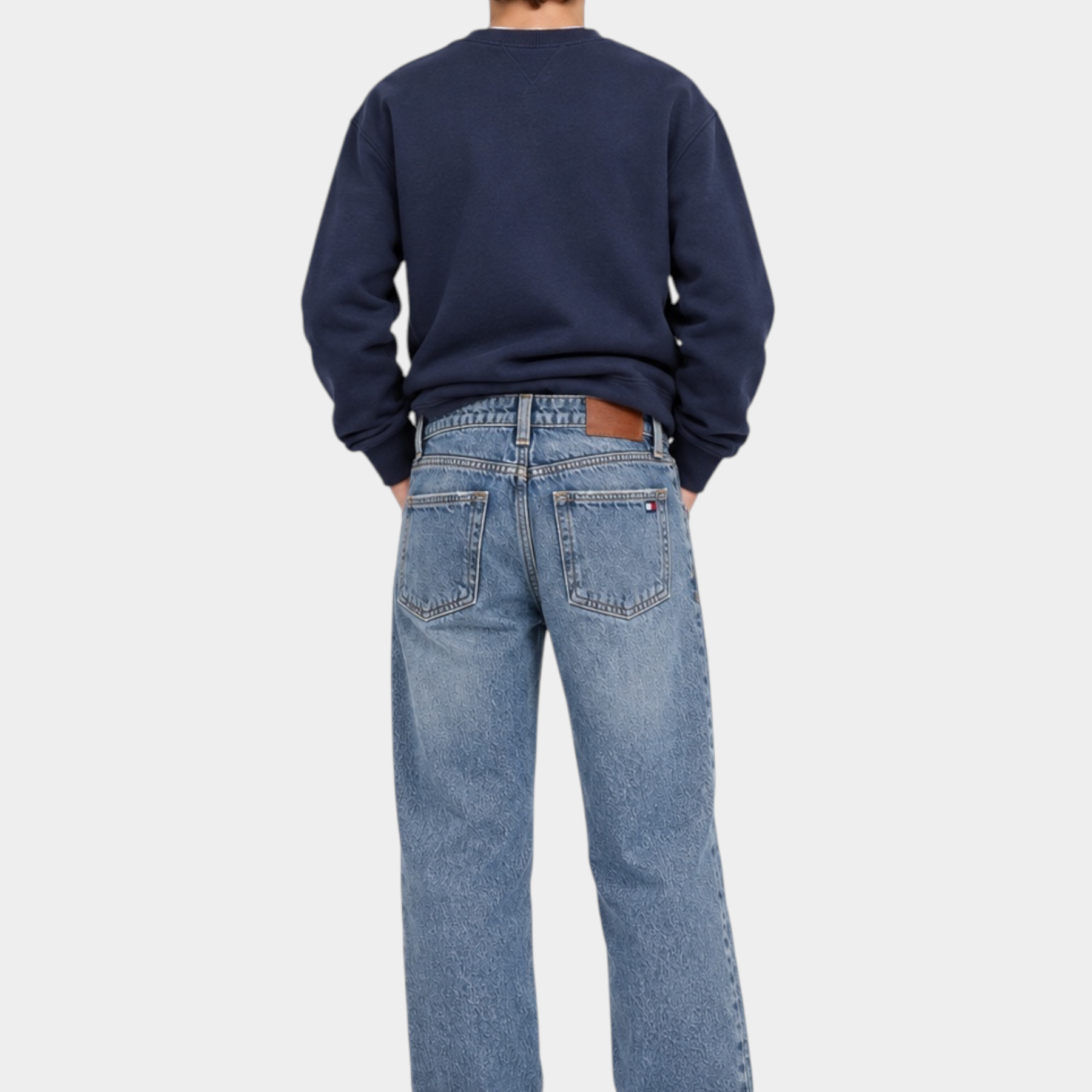 Jeans Follower SRL Tommy Hilfiger barrel fit per bambino in denim blu effetto vintage con tasche posteriori