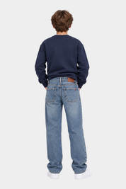Jeans Follower SRL Tommy Hilfiger barrel fit per bambino in denim blu effetto vintage con tasche posteriori