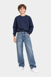 Jeans Follower SRL Tommy Hilfiger barrel fit per bambino in denim blu con effetto vintage e vestibilità comoda