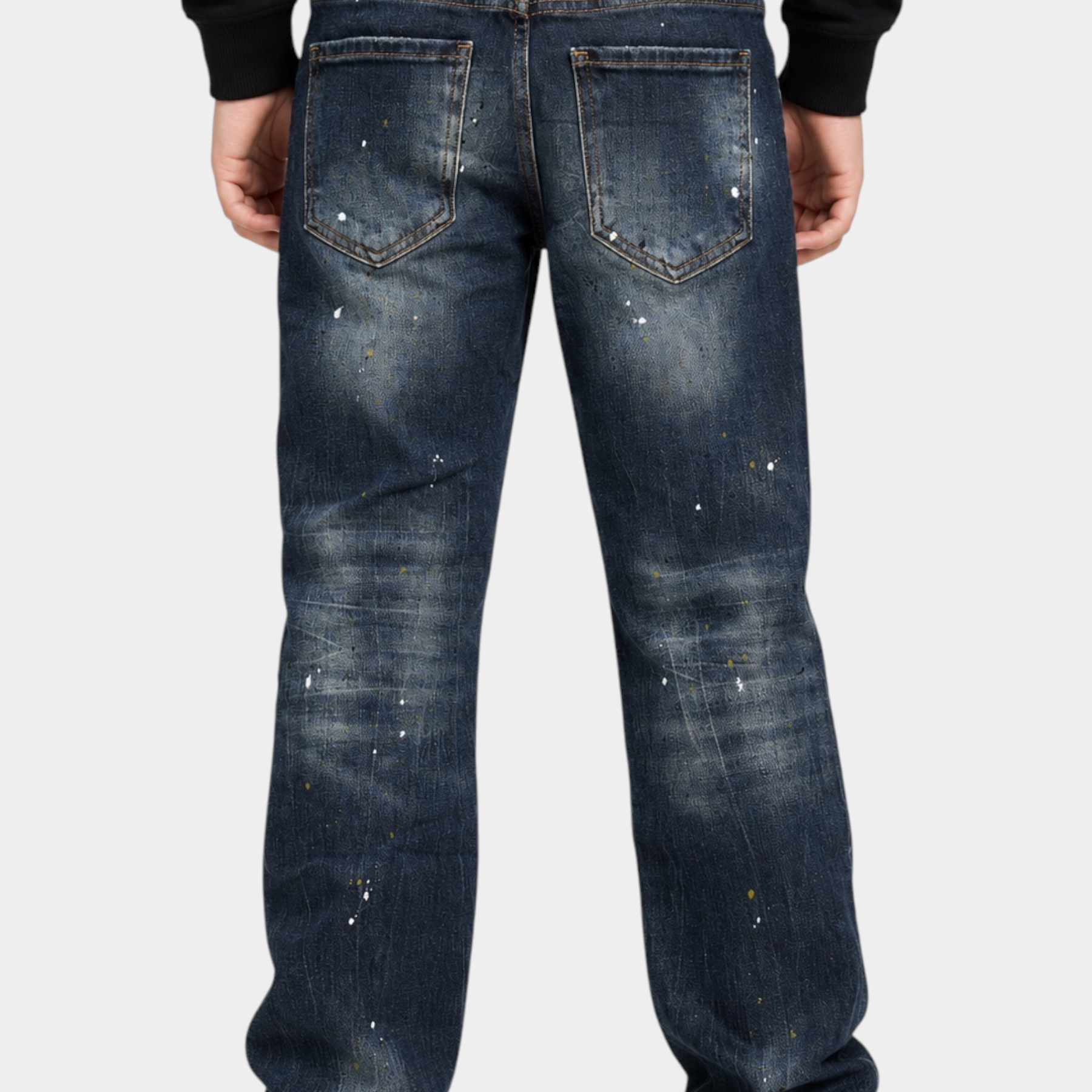 Jeans larghi regular fit Follower SRL per bambino in denim blu scuro con effetto vissuto e schizzi di vernice