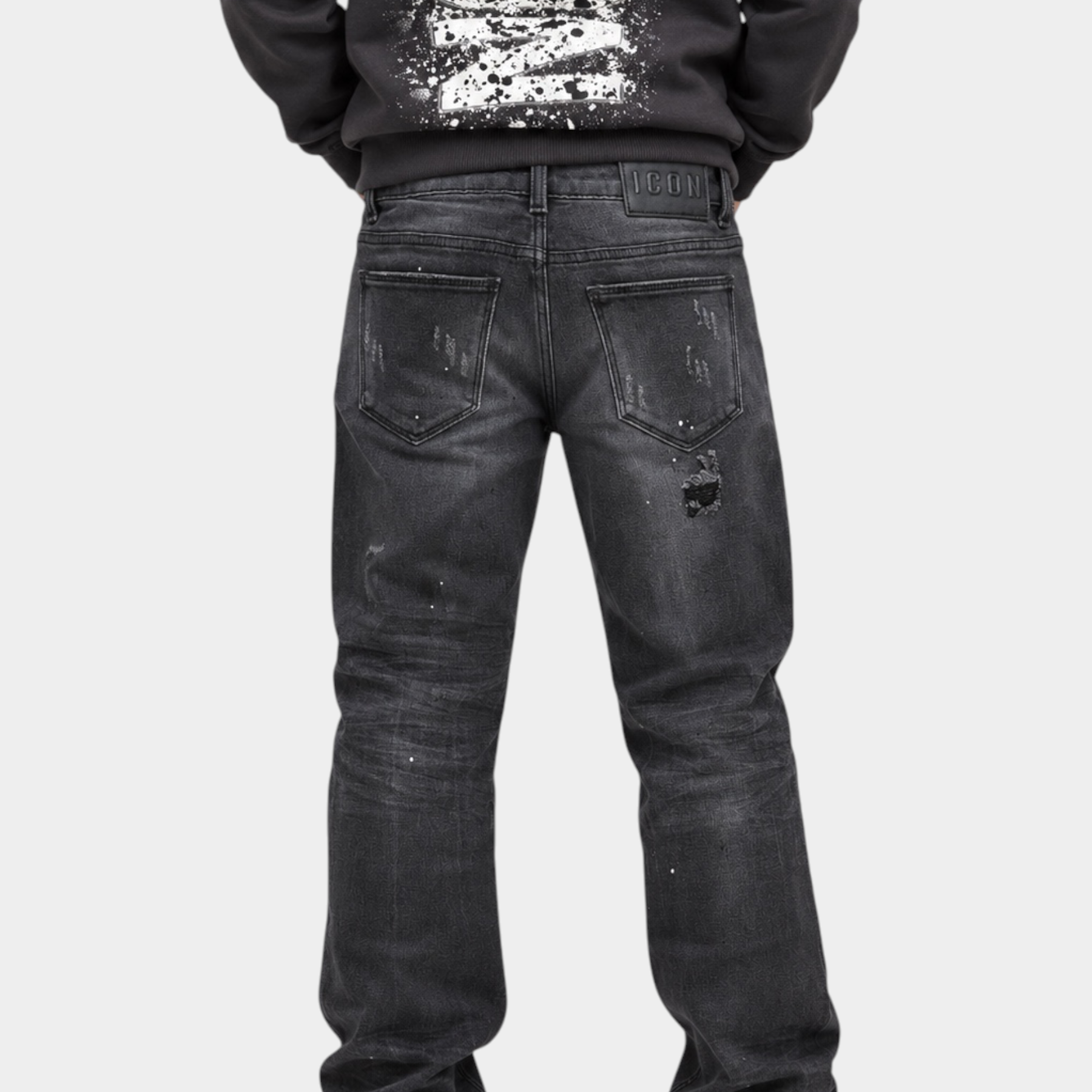 Jeans Follower SRL neri regular fit per bambino con effetto slavato e dettagli strappati visti da dietro