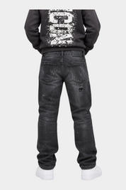 Jeans Follower SRL neri regular fit per bambino con effetto slavato e dettagli strappati visti da dietro
