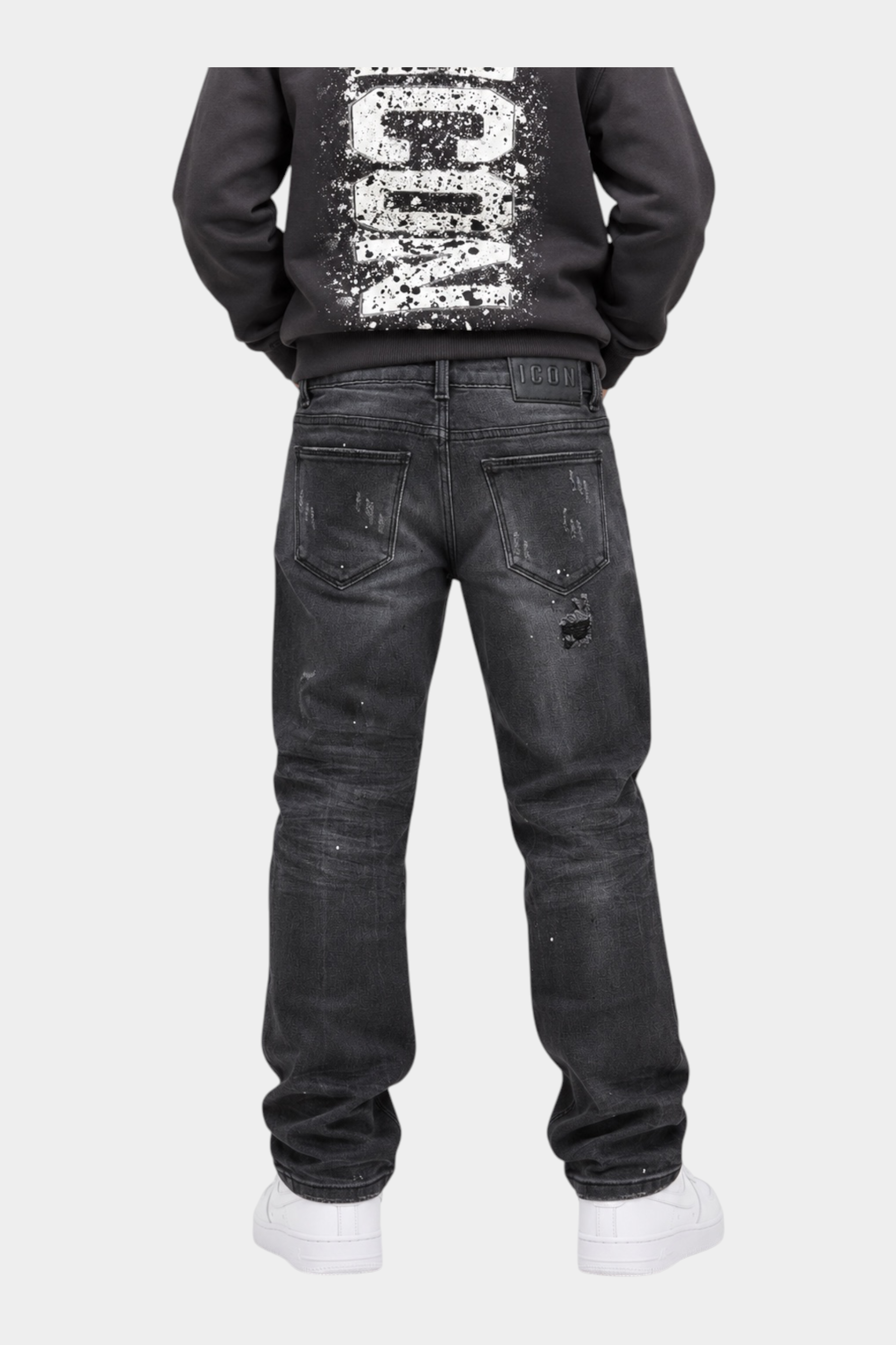 Jeans Follower SRL neri regular fit per bambino con effetto slavato e dettagli strappati visti da dietro