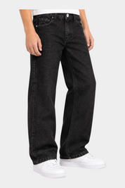 Jeans dritti neri per bambino firmati Follower SRL, realizzati in denim resistente con vestibilità classica