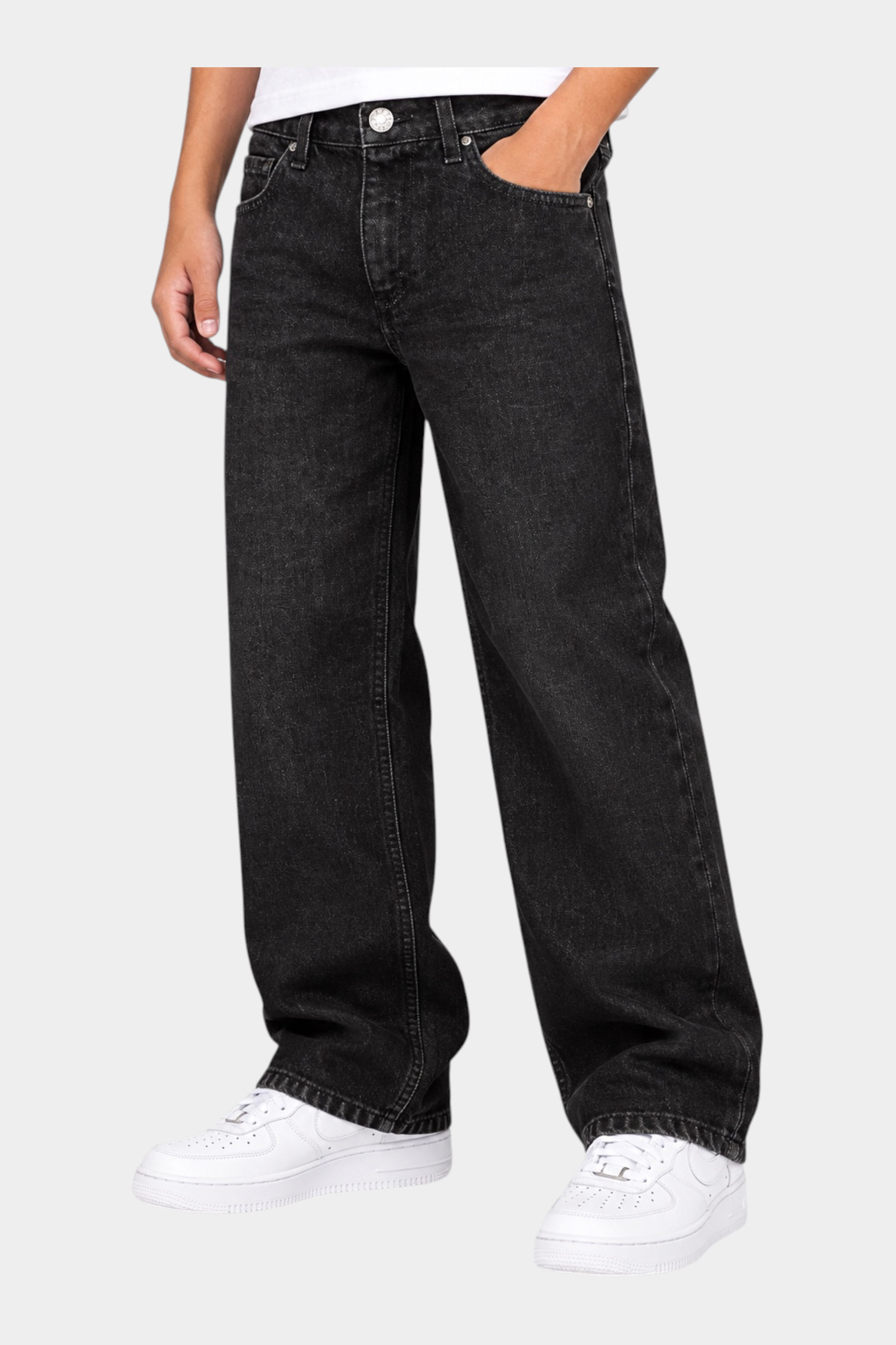 Jeans dritti neri per bambino firmati Follower SRL, realizzati in denim resistente con vestibilità classica