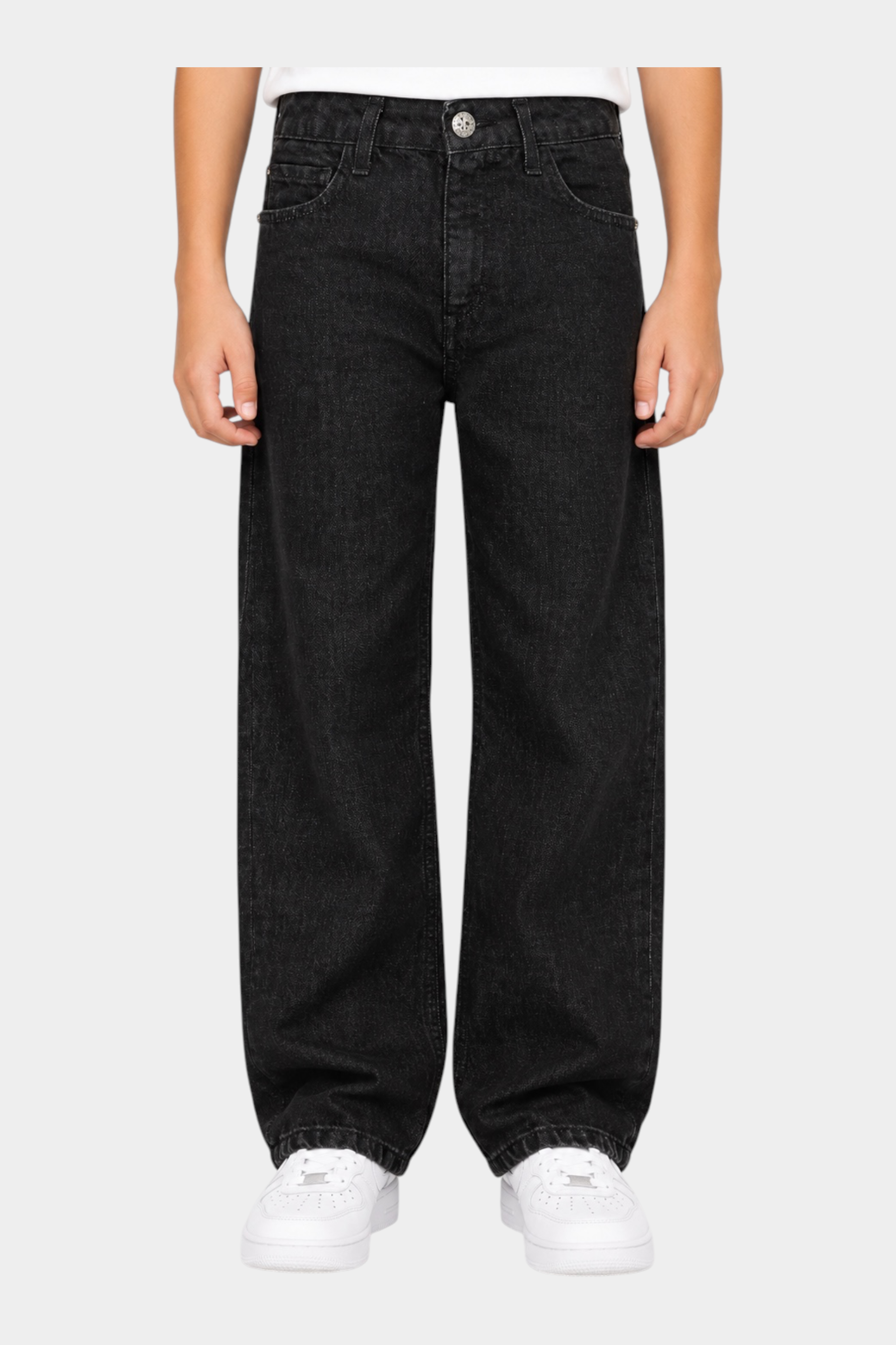 Jeans dritti neri per bambino firmati Follower SRL con taglio classico e vestibilità confortevole