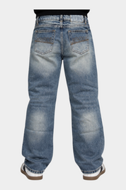 Jeans larghi Follower SRL per bambino in denim blu slavato con dettaglio ICON sulla tasca posteriore