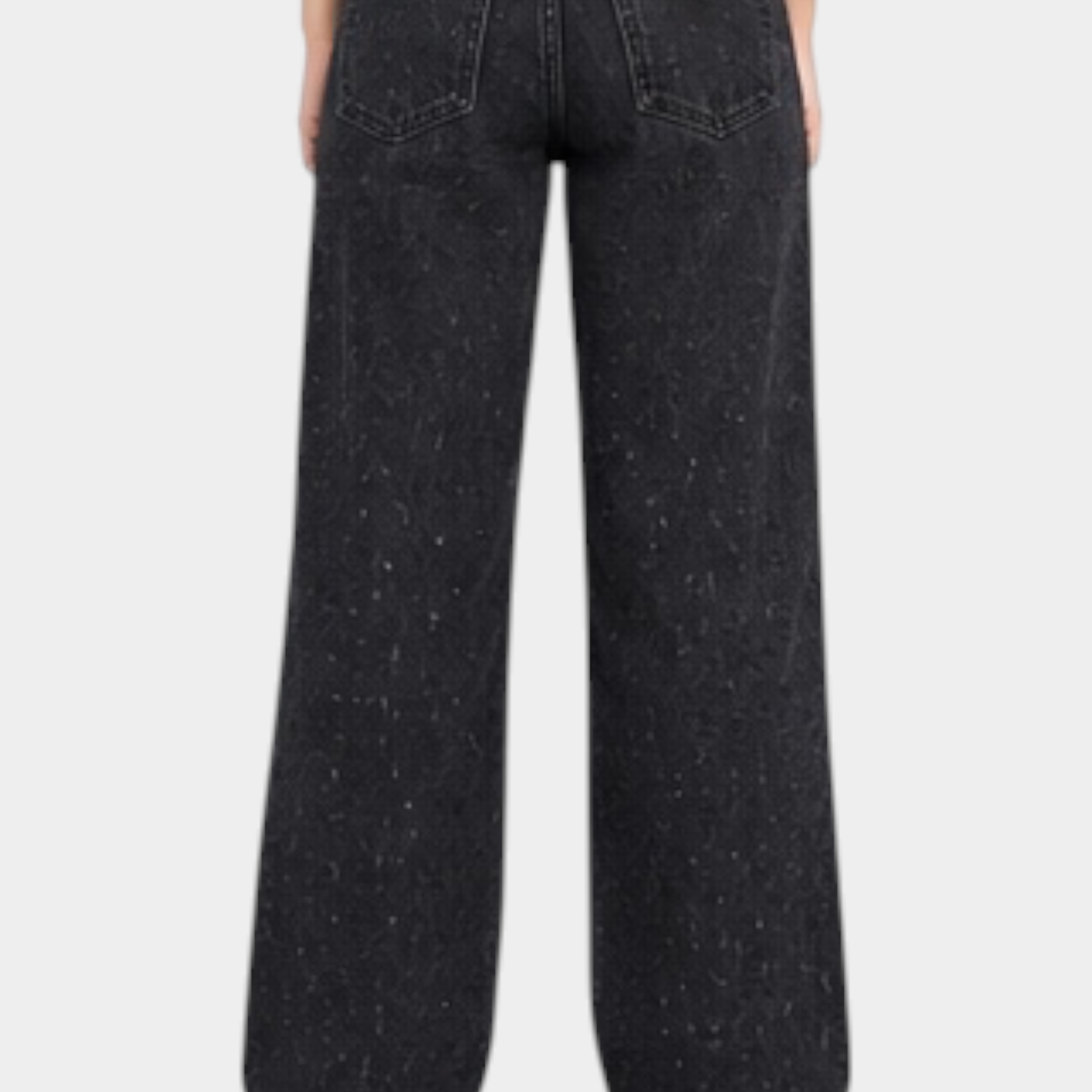 Jeans larghi neri Follower SRL per bambina con dettagli in strass e patch ICON sul retro