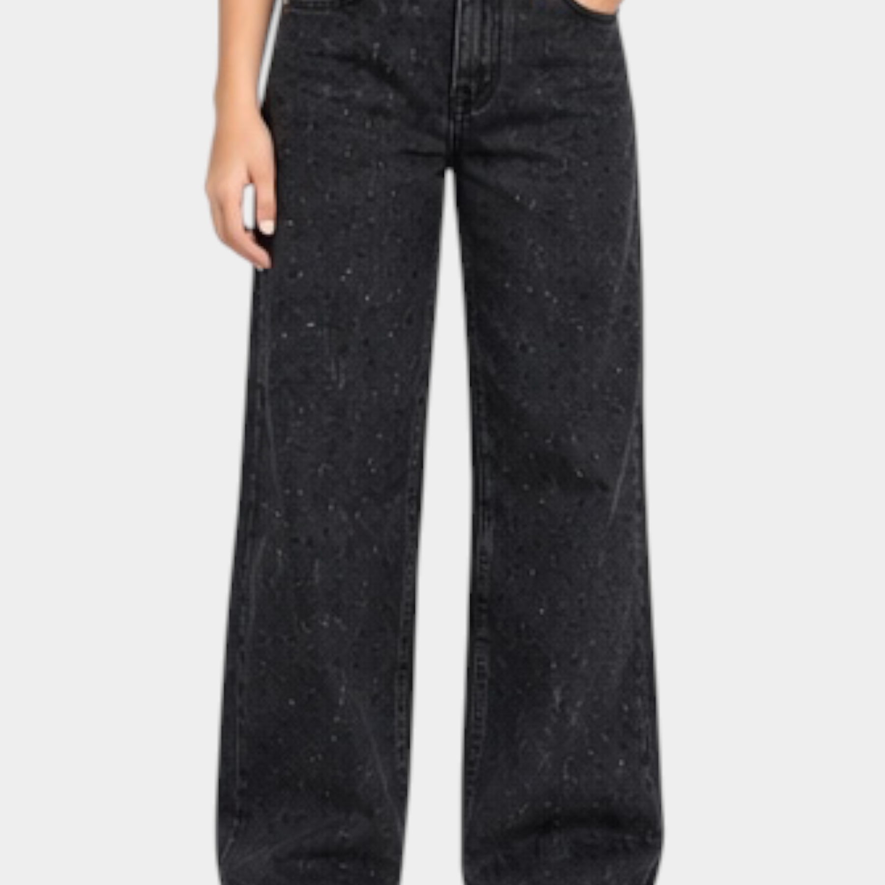 Jeans larghi neri Follower SRL per bambina con dettagli in strass e vestibilità ampia