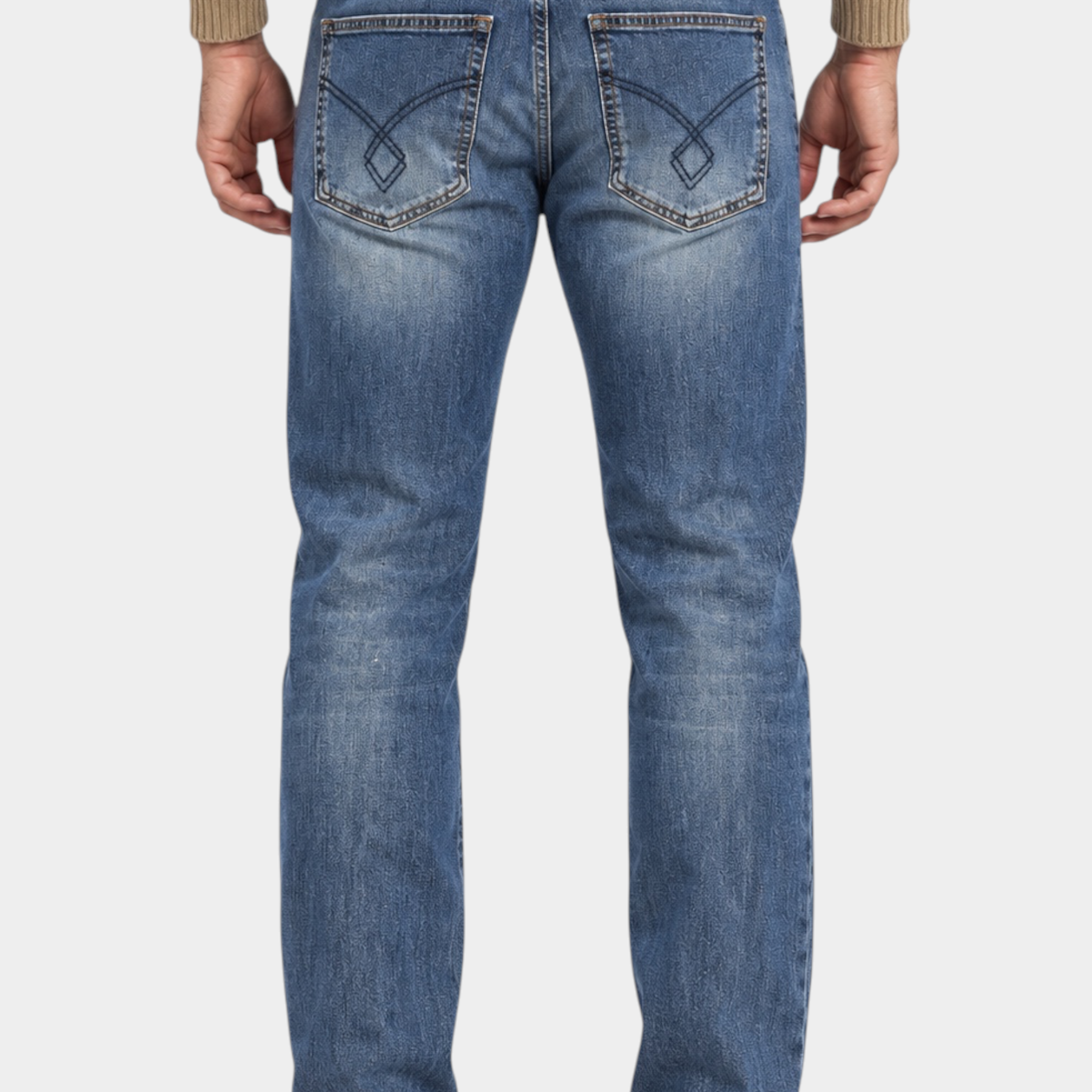 Jeans regular fit Follower SRL in cotone blu con cuciture decorative sulle tasche posteriori, Made in Italy