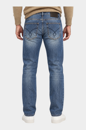 Jeans regular fit Follower SRL in cotone blu con cuciture decorative sulle tasche posteriori, Made in Italy