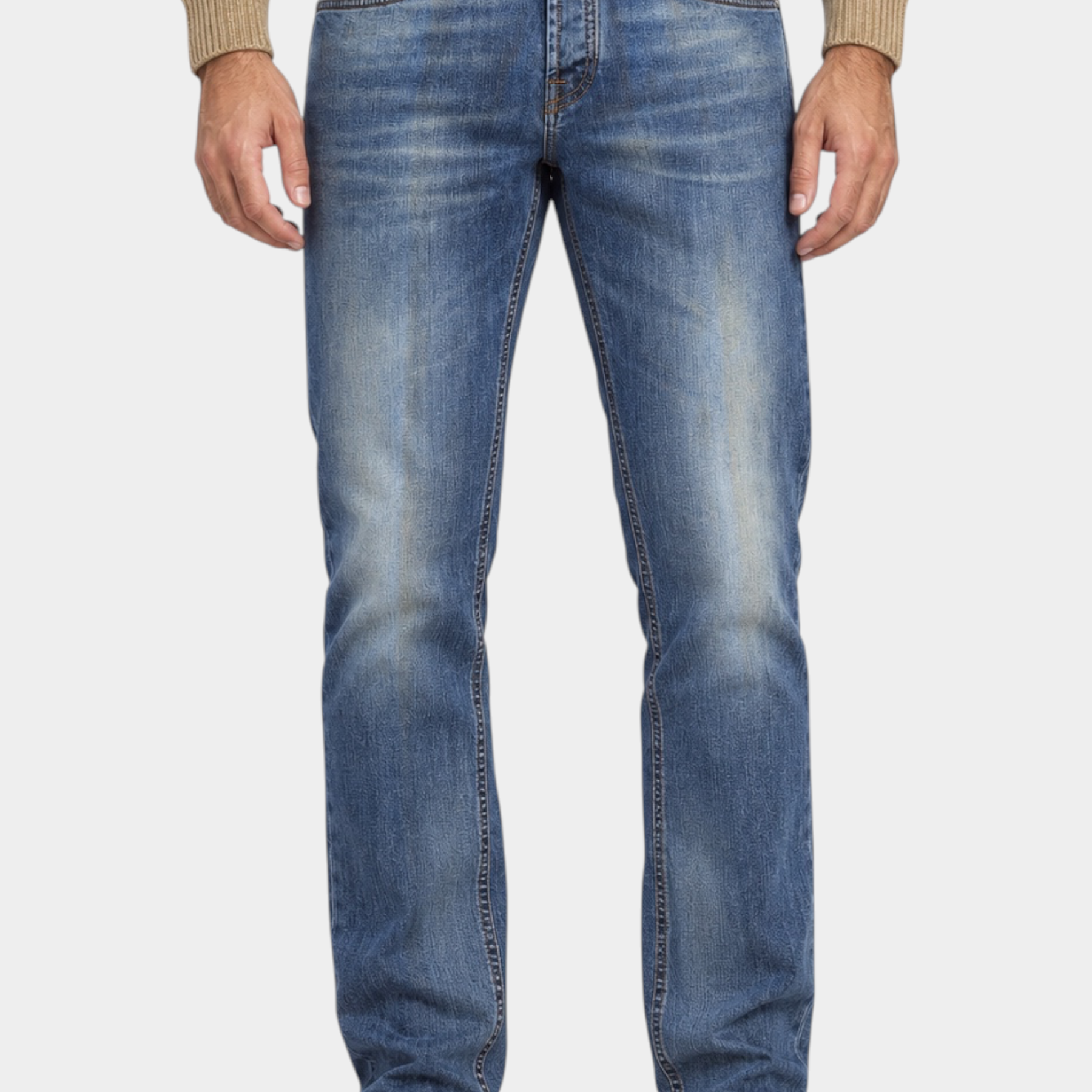 Jeans regular fit Follower SRL in cotone blu con lavaggio effetto vissuto indossati da un modello