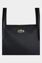 Borsa shopping XXL Follower SRL Lacoste L.12.12 Concept nera in tela con logo coccodrillo ricamato e manici in pelle