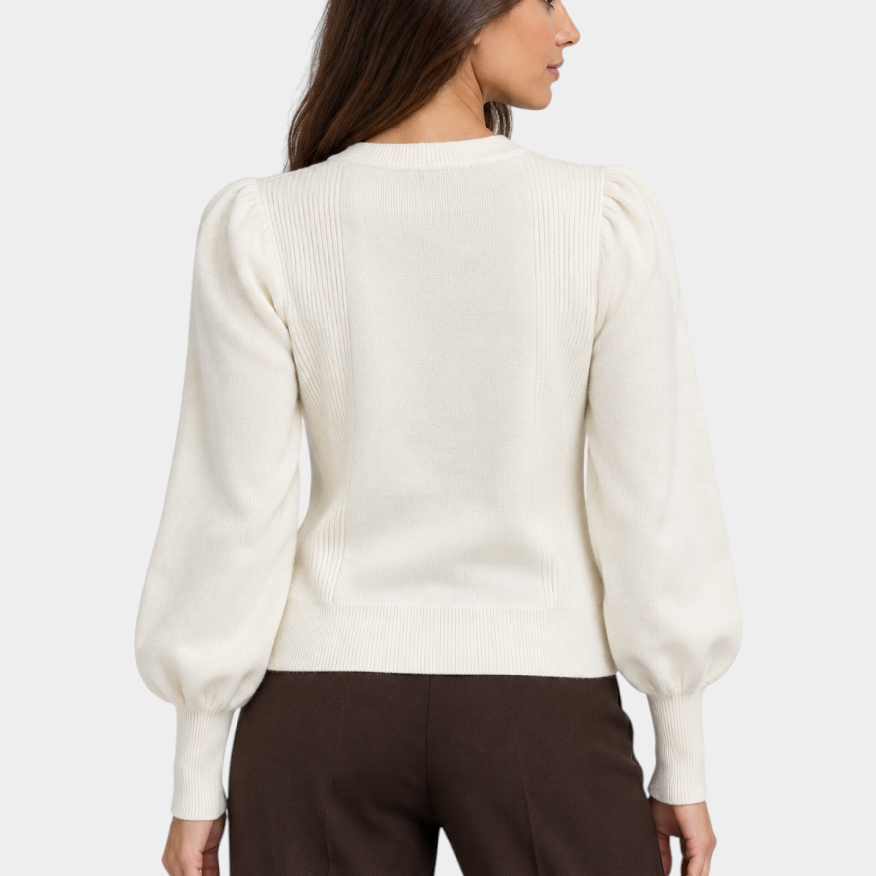 Maglia lupetto Follower SRL color avorio con maniche a sbuffo e dettagli a coste, vista posteriore