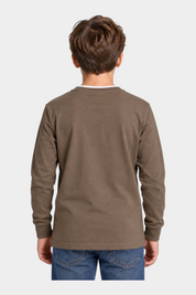 Vista posteriore di un bambino che indossa una maglia girocollo marrone a maniche lunghe Follower SRL