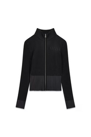 Maglia full zip Follower SRL in misto lana nera con lavorazione a coste e vestibilità comoda