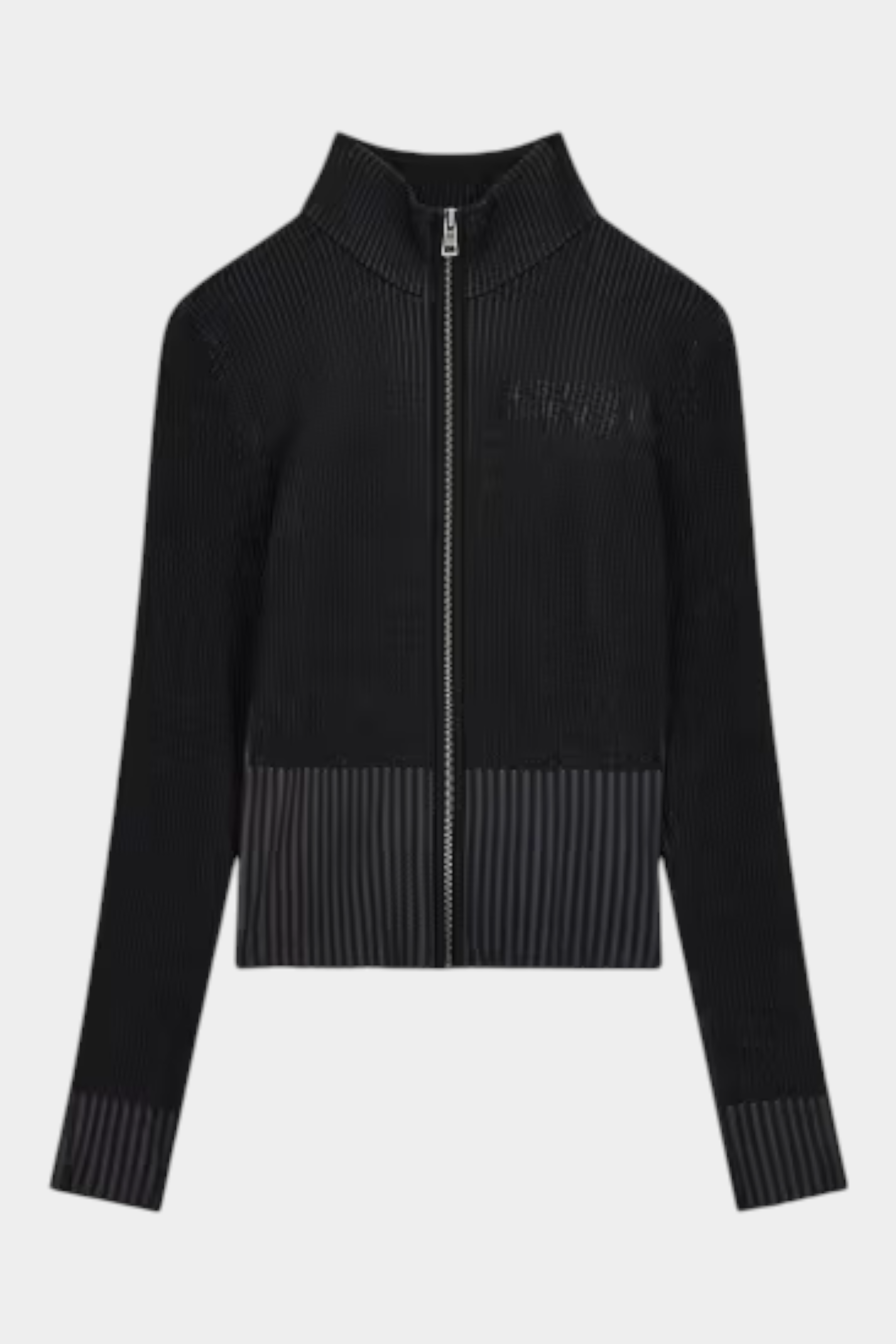 Maglia full zip Follower SRL in misto lana nera con lavorazione a coste e vestibilità comoda