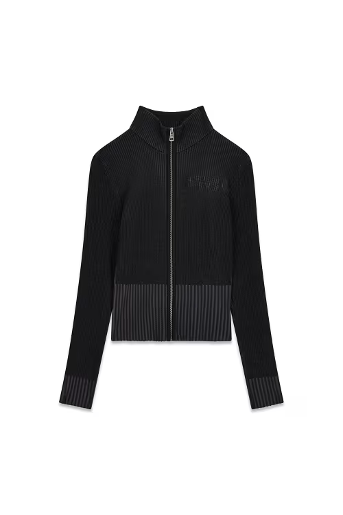 Maglia full zip Follower SRL in misto lana nera con lavorazione a coste e vestibilità comoda