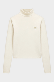 Maglia lupetto Follower SRL in microfibra color avorio con logo GUESS triangolare sul petto