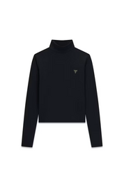 Maglia lupetto nera in microfibra GUESS con logo triangolare sul petto, proposta da Follower SRL