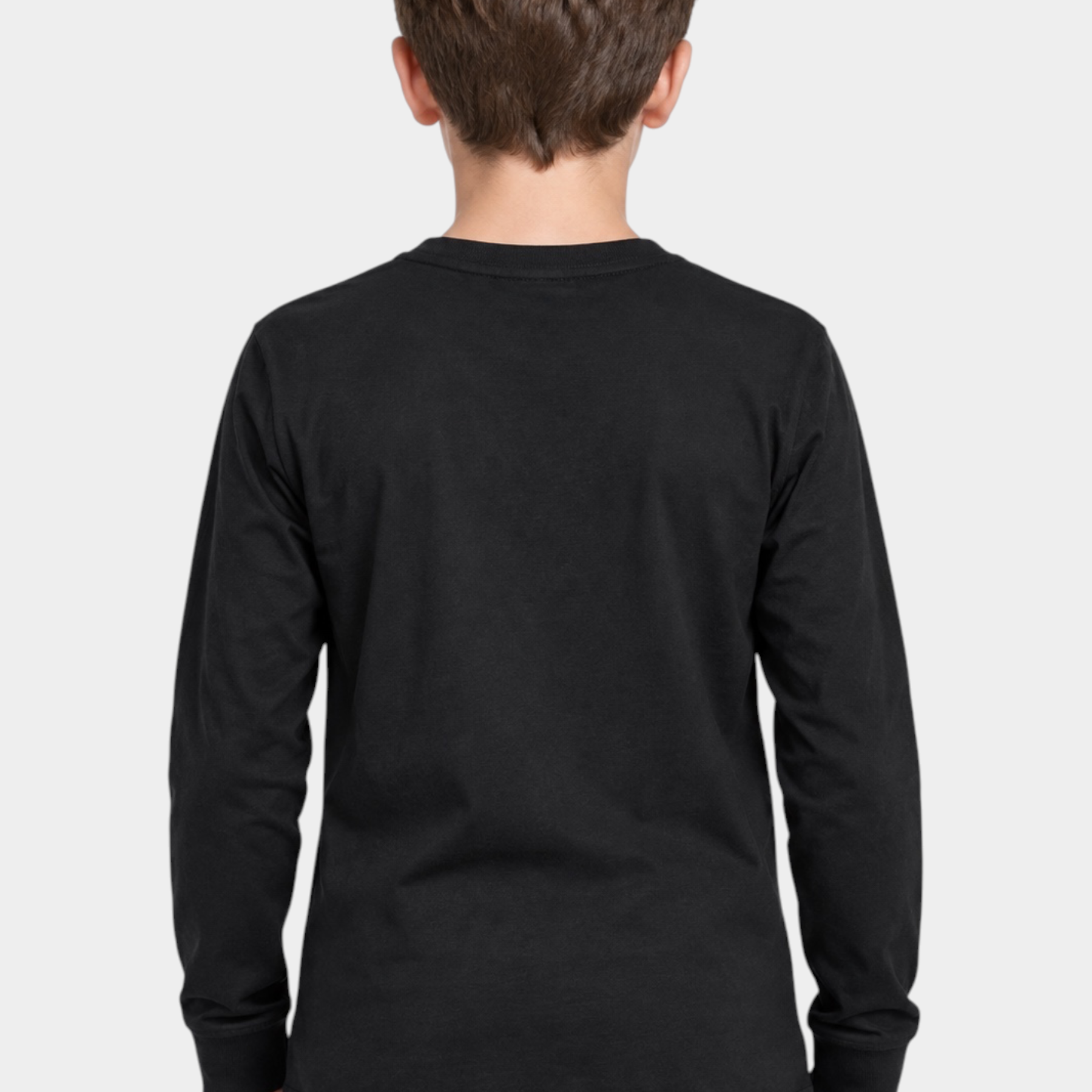 Vista posteriore di un bambino che indossa una maglia girocollo nera a maniche lunghe Follower SRL