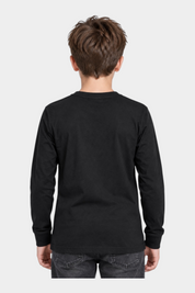 Vista posteriore di un bambino che indossa una maglia girocollo nera a maniche lunghe Follower SRL