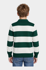 Vista posteriore di un bambino che indossa una maglia a righe verdi e bianche Follower SRL con colletto