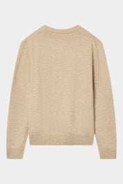 Maglione girocollo Follower SRL per bambina in maglia beige melange con polsini e fondo a costine, vista posteriore